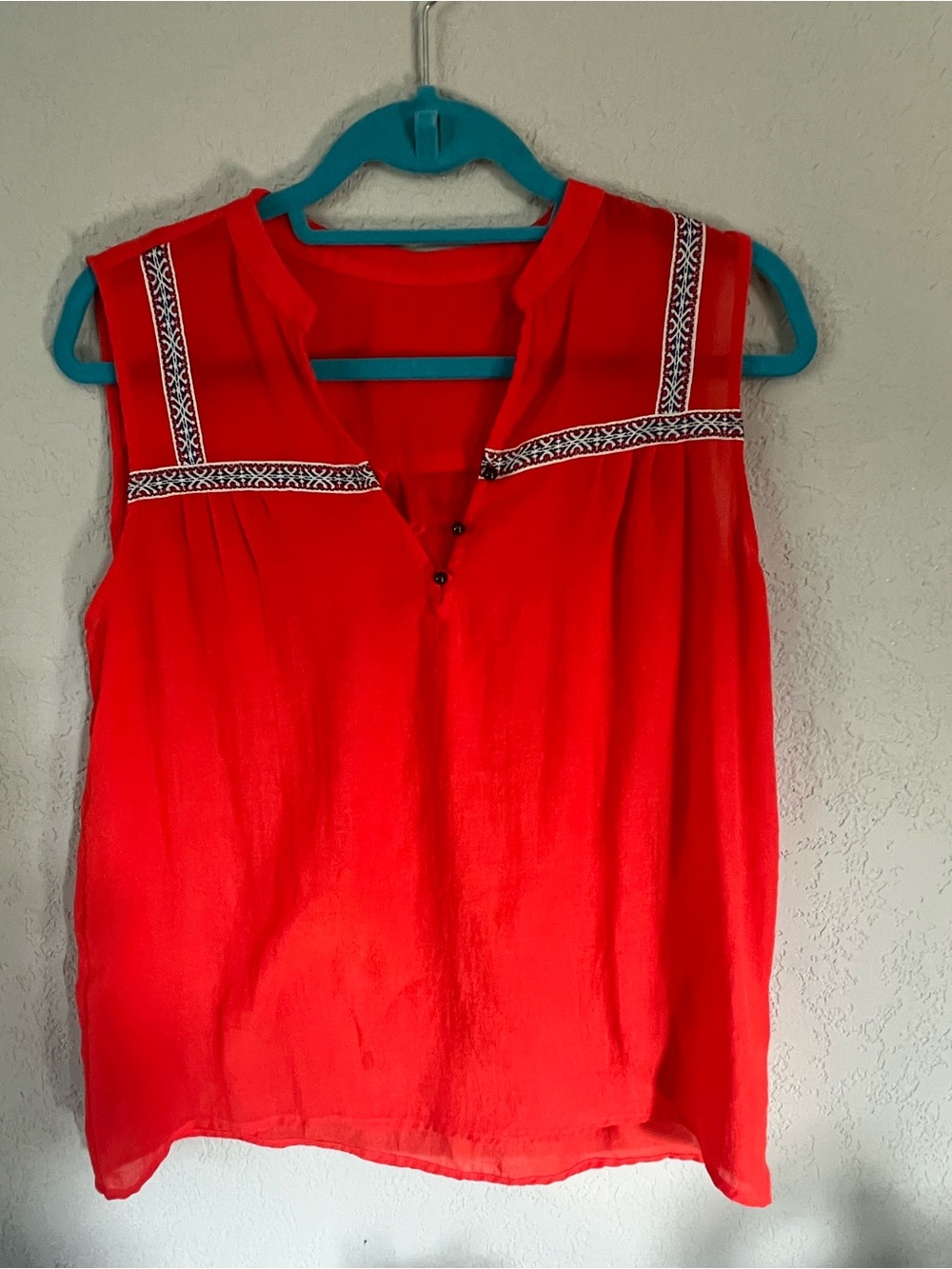 Bright Orange Lightweight Tank with Aztec Pattern and Buttons